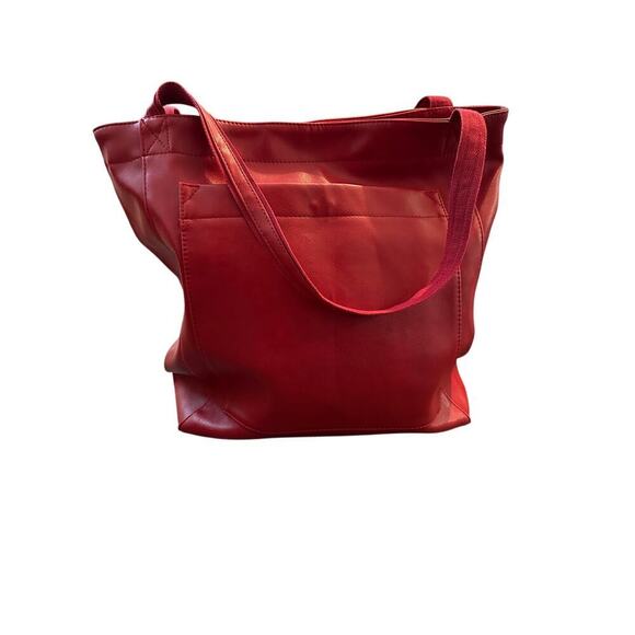 Red Leather Tote Bag handbag purse - Picture 9 of 13